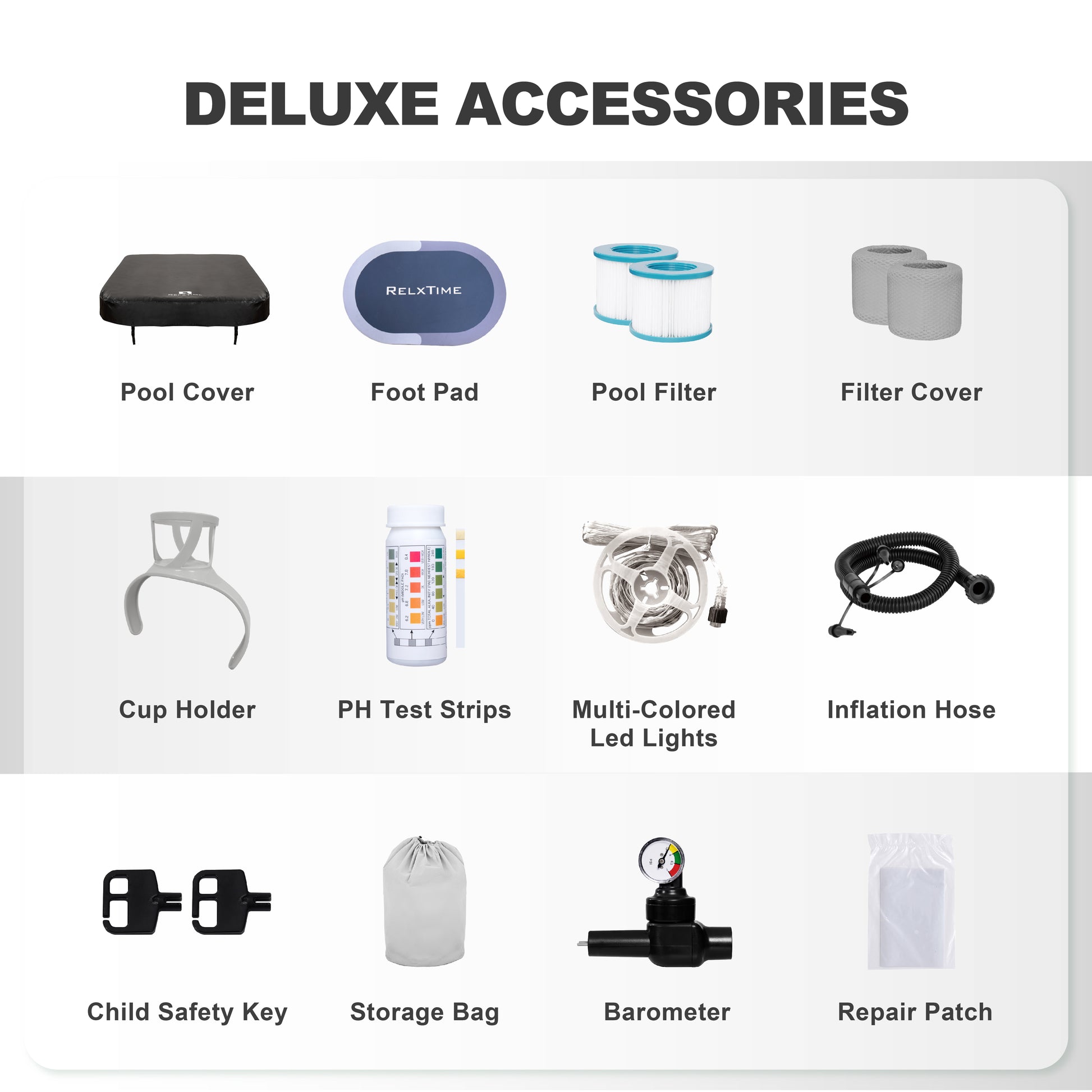 Square Inflatable Hot Tub - Elegant Black with LED