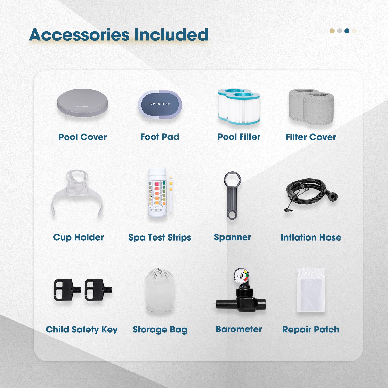 Inflatable SPA hot tub with pool cover, foot pad, filter and cover, cup holder, spanner, inflatable hose and accessories
