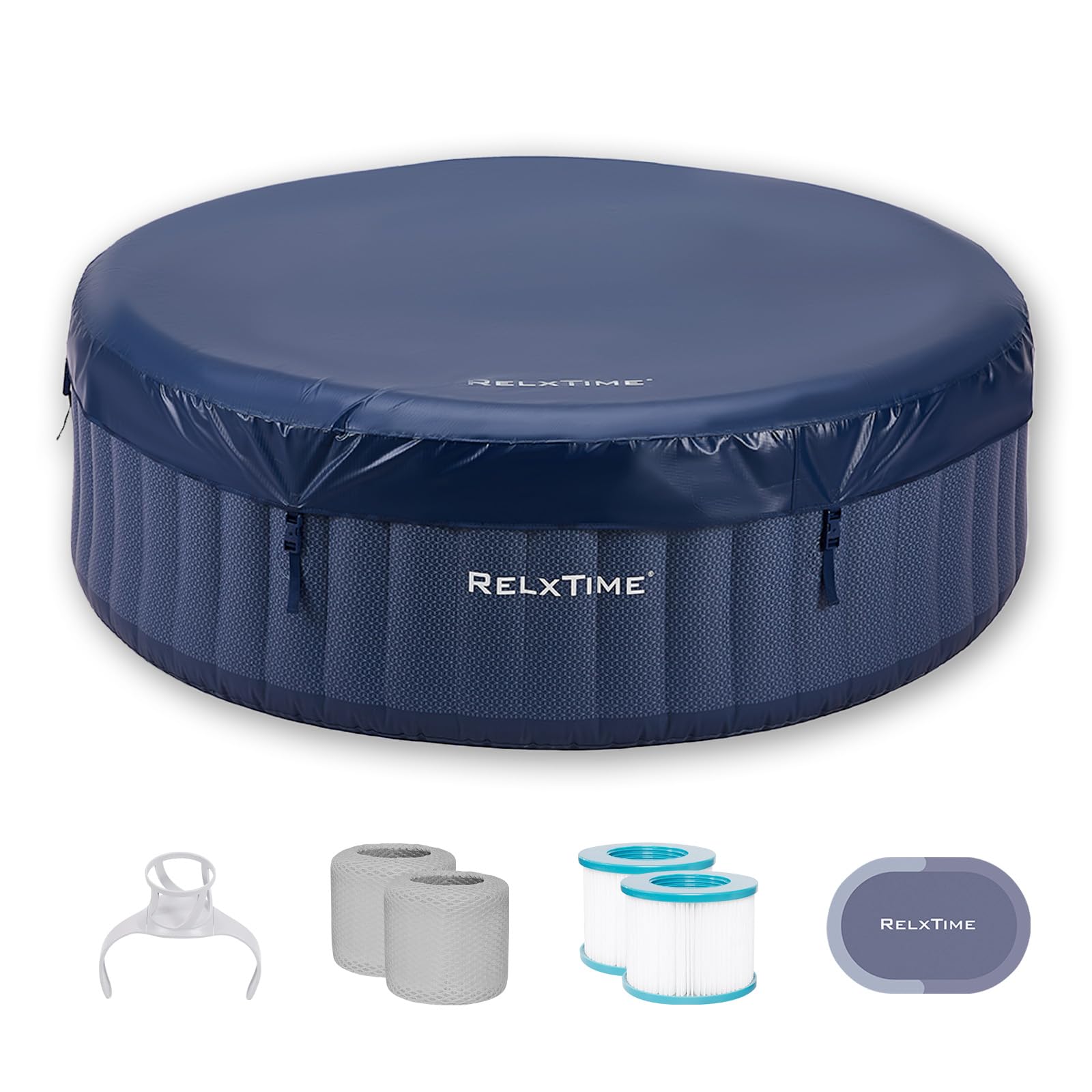 Relxtime 4-6 Person Round Inflatable Hot Tub with 130 Massaging Air Jets and Built in Heater Pump, Blue