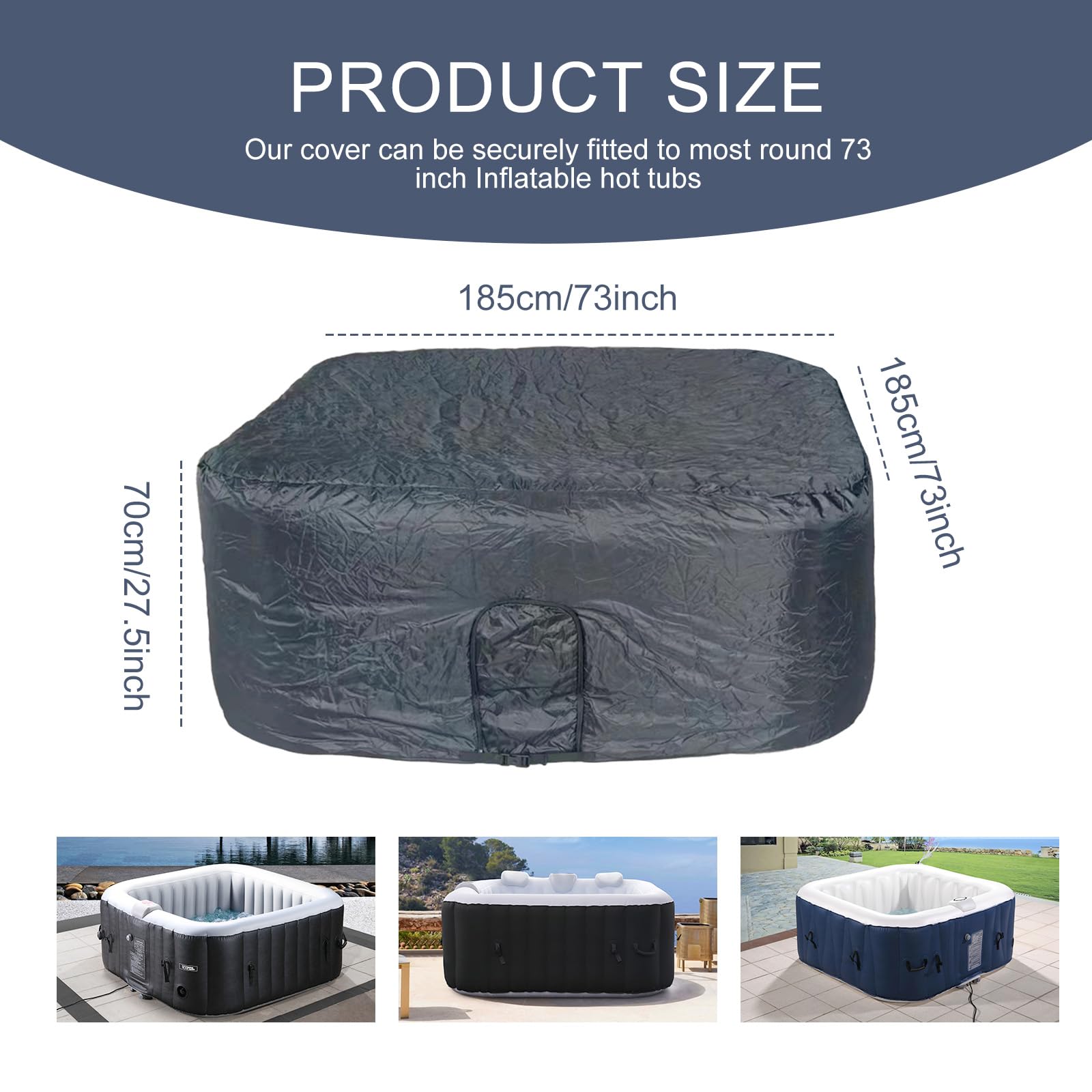 Relxtime Insulated Inflatable Hot Tub Thermal Cover, for 73 inch (6 Person) Square Inflatable Hot Tub