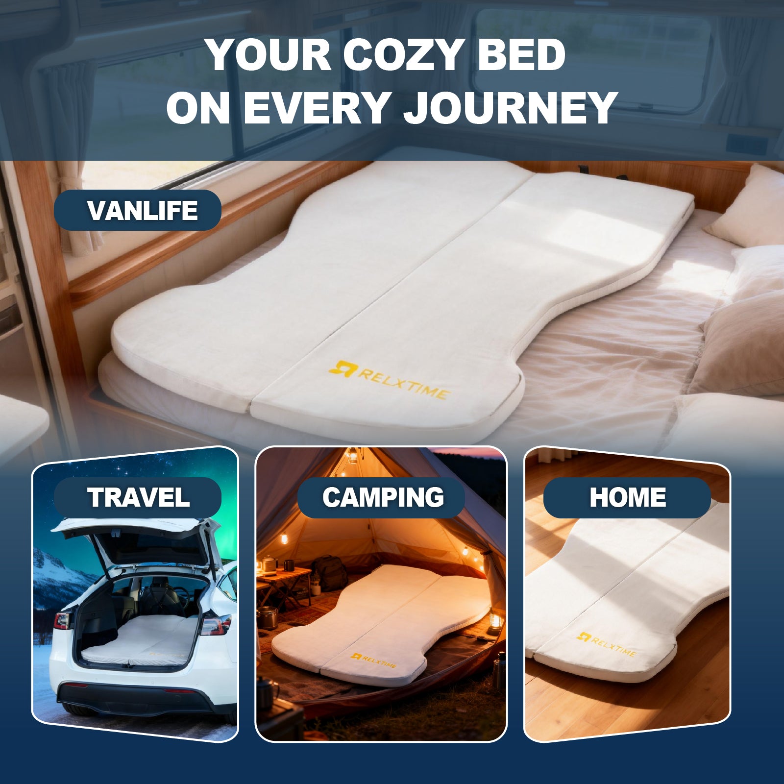 Relxtime memory foam mattress for vanlife car travel outdoor camping and home guest bed