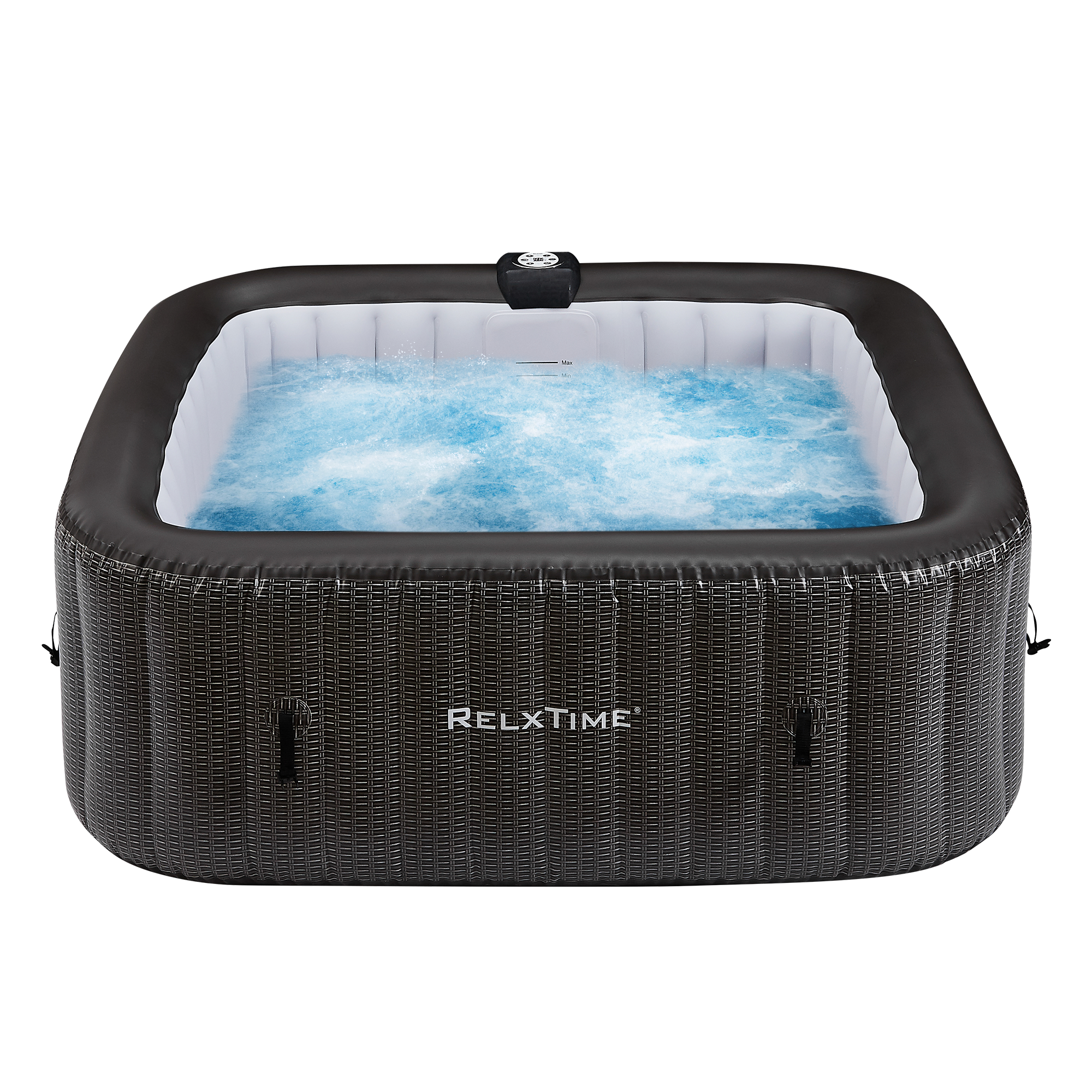 Relxtime 6 Person Square Inflatable Hot Tub 130 Massaging Air Jets Black Laminated Classic Spa - TB001