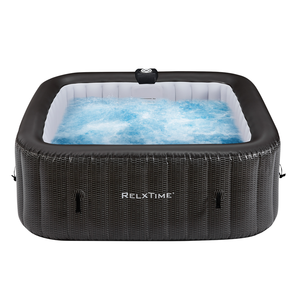 Relxtime 6 Person Square Inflatable Hot Tub 130 Massaging Air Jets Bla