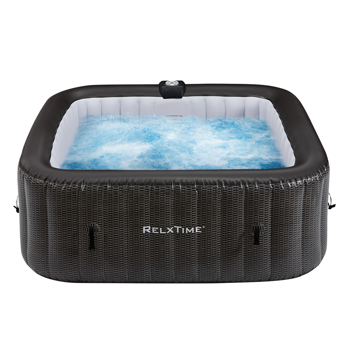 Relxtime 6 Person Square Inflatable Hot Tub 130 Massaging Air Jets Bla