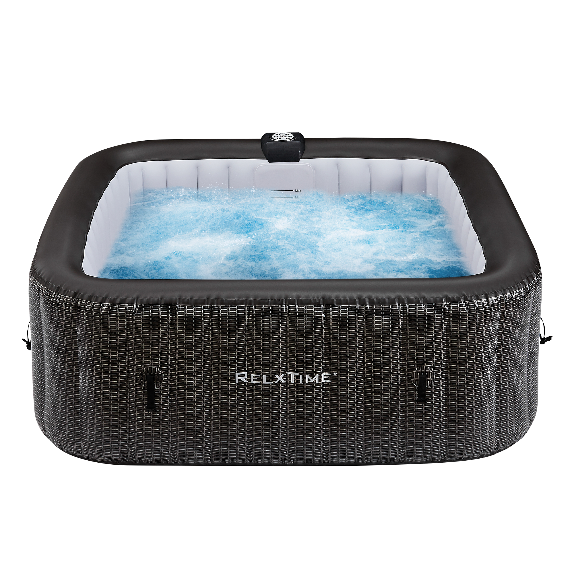 Relxtime 6 Person Square Inflatable Hot Tub 130 Massaging Air Jets Black Laminated Classic Spa