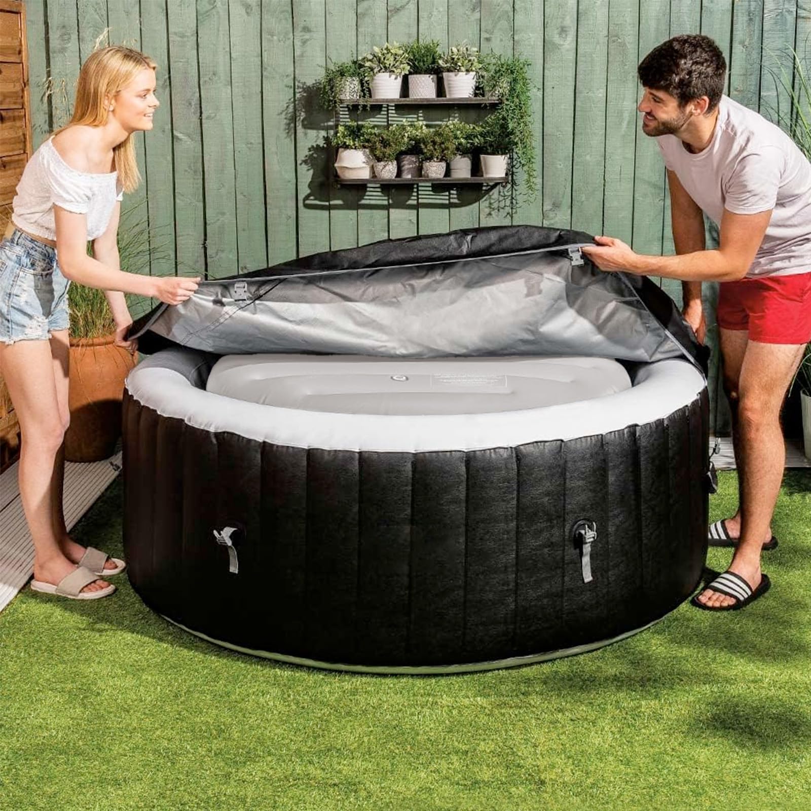 RELXTIME Universal Inflatable Cover Round Top Lid for 4-6 Person Hot Tub Spa Cushion Support | Ø 65in, Gray