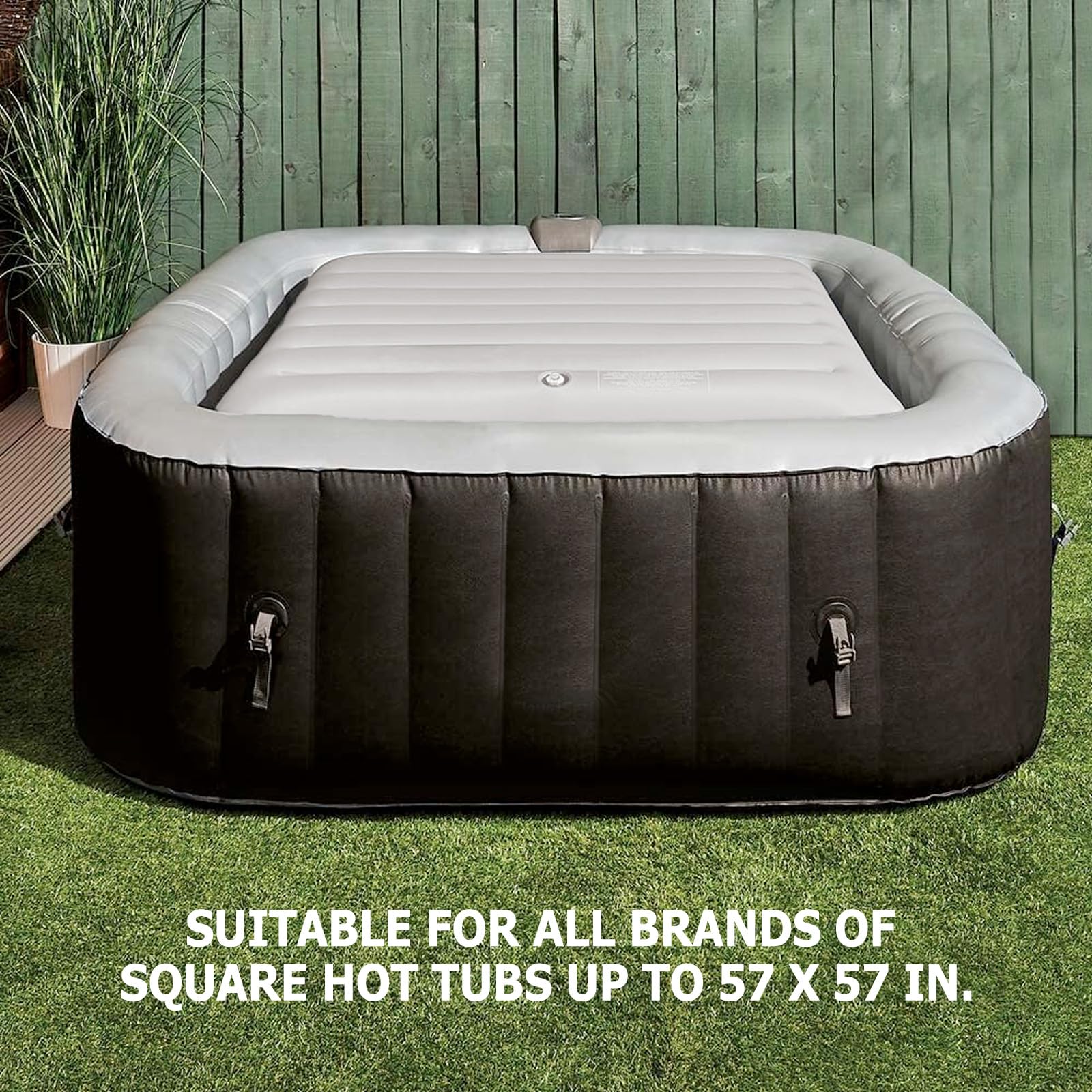 Relxtime Inflatable Cover Square Top Lid for Hot Tub Spa Cushion Support for 4-6 Person Spa, 57x57in, Universal, Grey