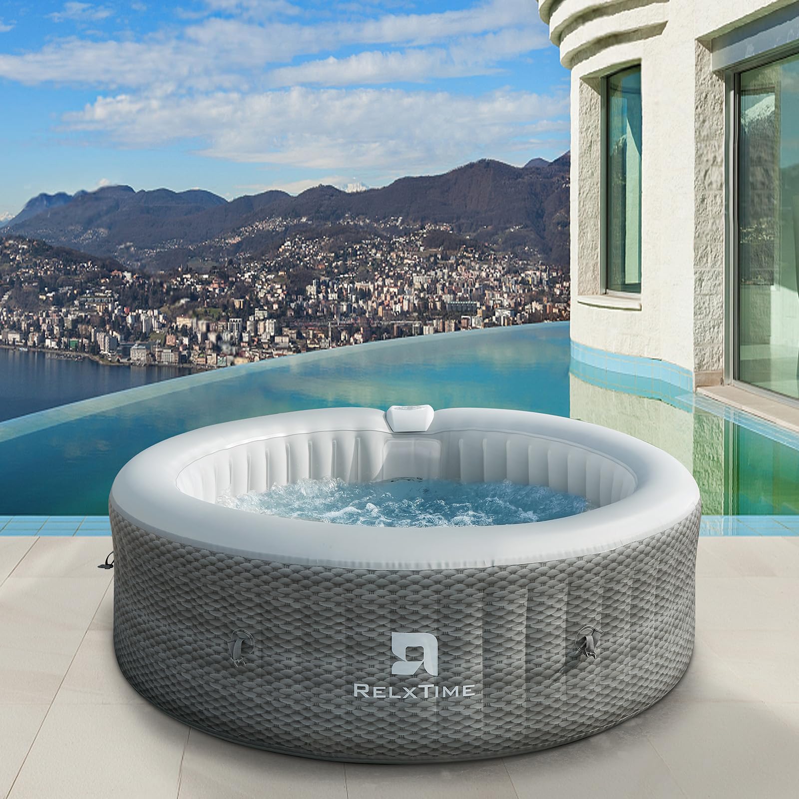 RELXTIME 4-6 Person Portable Inflatable Hot Tub Round Outdoor Spa Blow Up Hottub with Control Panel, 130 Soothing Bubble Jets, with Heater Pump, Filter Cartridge, Gray-1