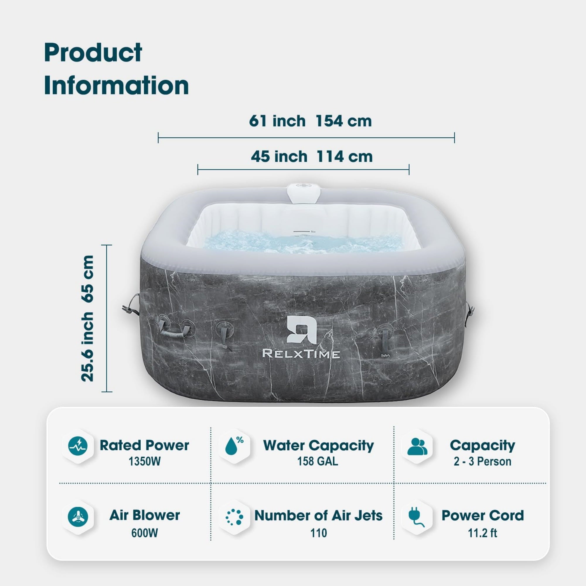 RELXTIME 2-4 Person Portable Hottub Outdoor Blow Up Hot Tub with 110 Bubble Jets, Built in Heater Pump, Filter Cartridges