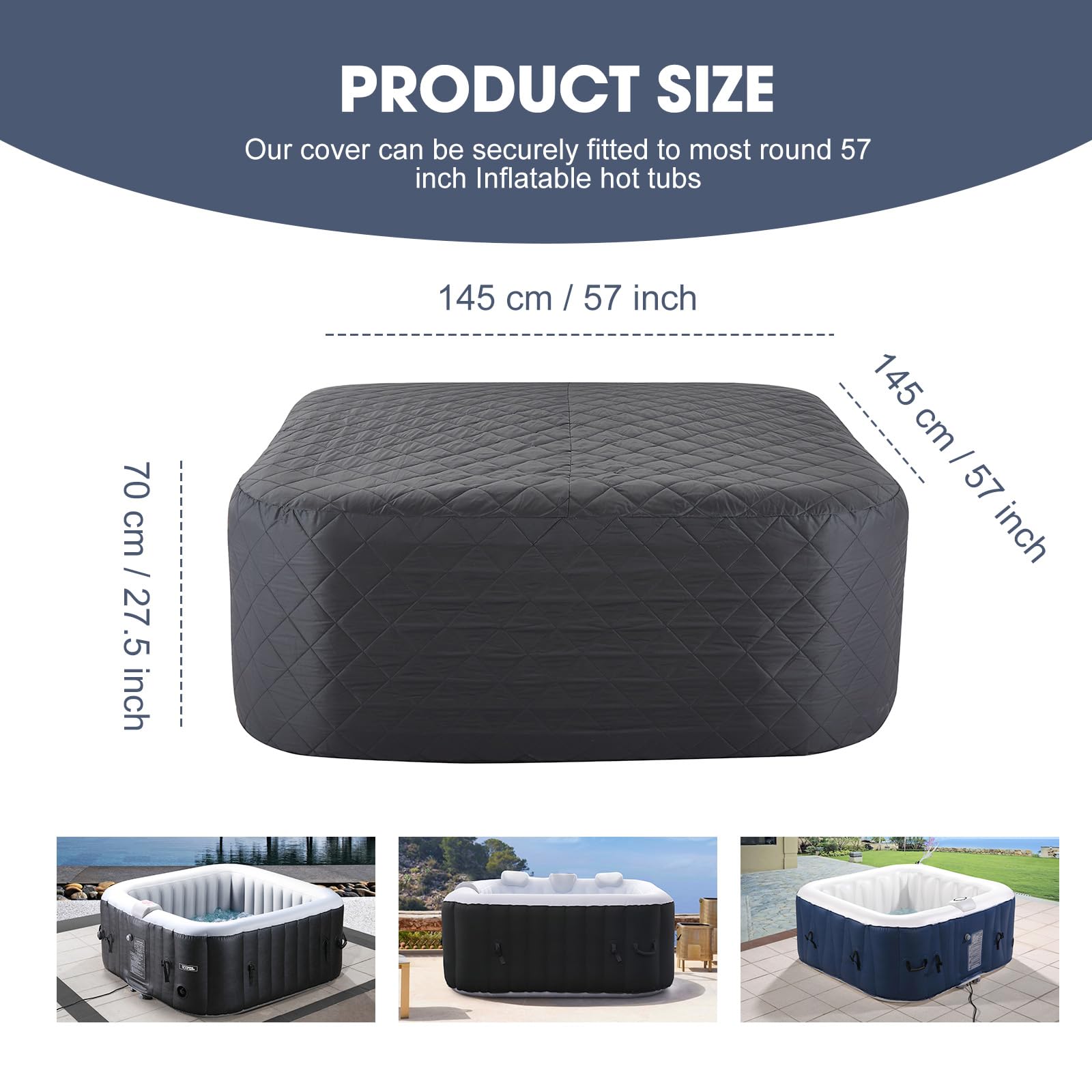 Relxtime Insulated Inflatable Hot Tub Thermal Cover - for 57 inch (2 Person) Square Inflatable Hot Tub, Weather-Resistant, Waterproof, Energy Efficiency Saving, Square