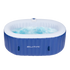 An oval inflatable hot tub with blue exterior and white interior, featuring multiple air jets, and the brand name 'RELXTIME' visible on the side.