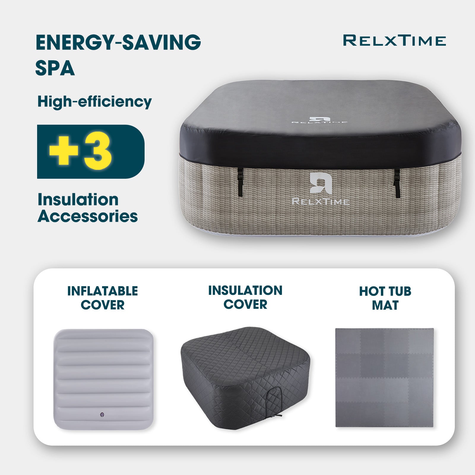 Square Inflatable Hot Tub - Beige Rattan Pattern  | Black Friday Offer