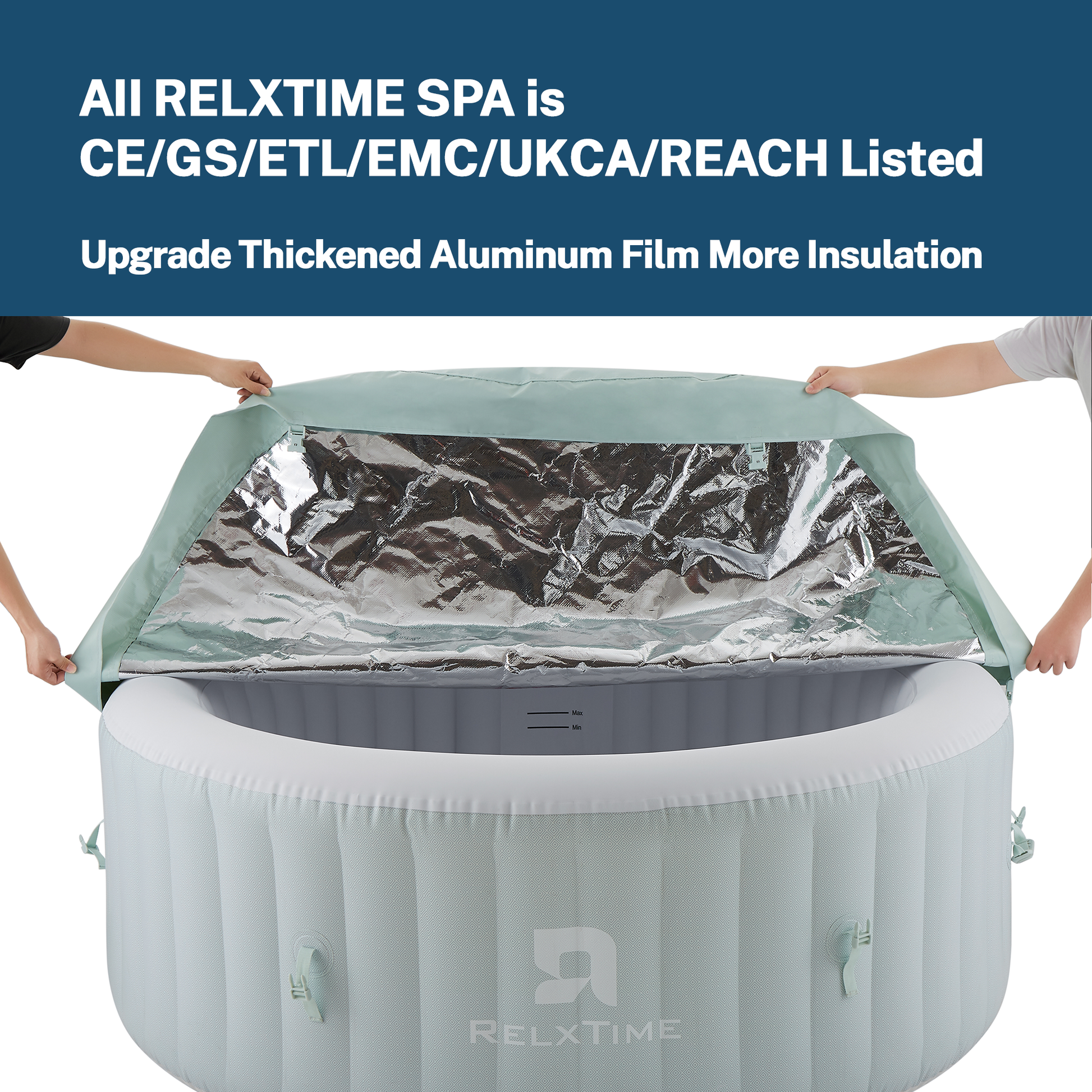 Relxtime 2-4 Person Portable Hottub, Inflatable Blow Up Hot Tub Spa Square Outdoor Hot Tub, 110 Bubble Air Jets, Cover, 2 Filter Cartridges, Light Green - LXY4001