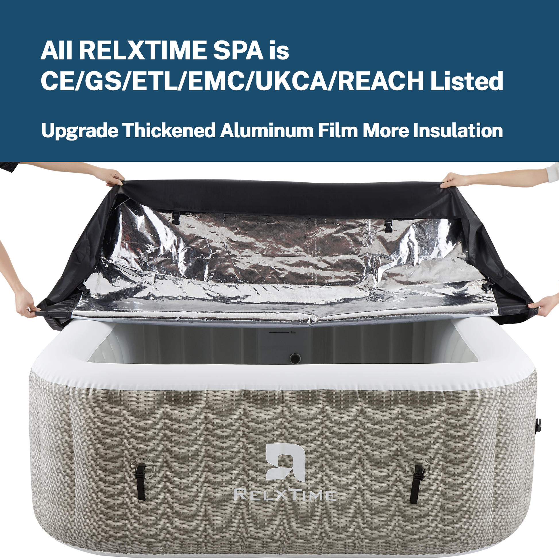 RELXTIME 4-6 Person Square Hot Tub Inflatable Spa Portable Hottub Outdoor Blow Up Hot Tub with 130 Bubble Jets, Built in Heater Pump, Filter Cartridges - TBF6001