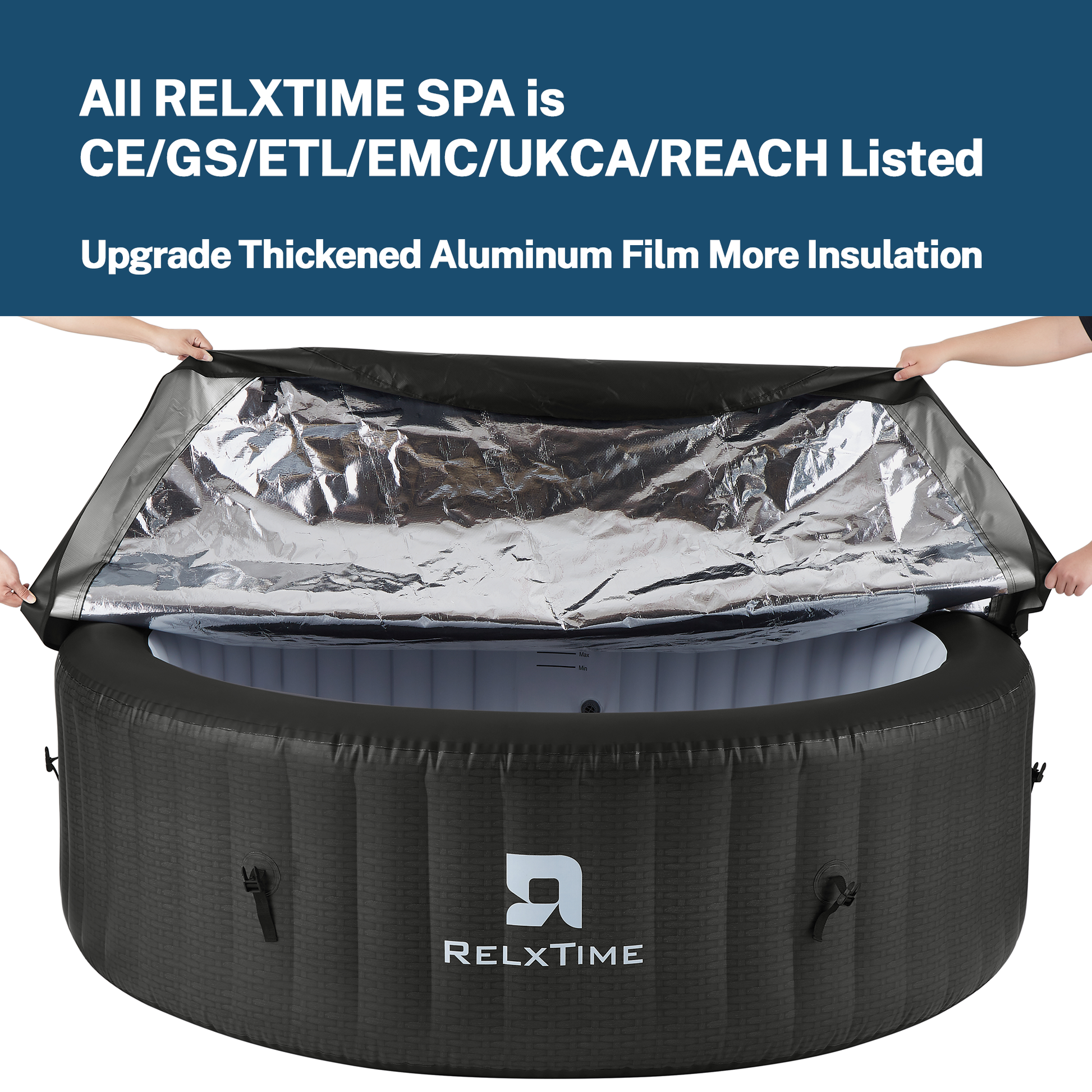 Relxtime 4 to 6 Person Inflatable Hot Tub, Portable Outdoor Spa, Round Blow Up Hottub with 130 Bubble Air Jets and Built-in Heater Pump, Tub Cover, 2 Fiter Cartridges - TBY6001