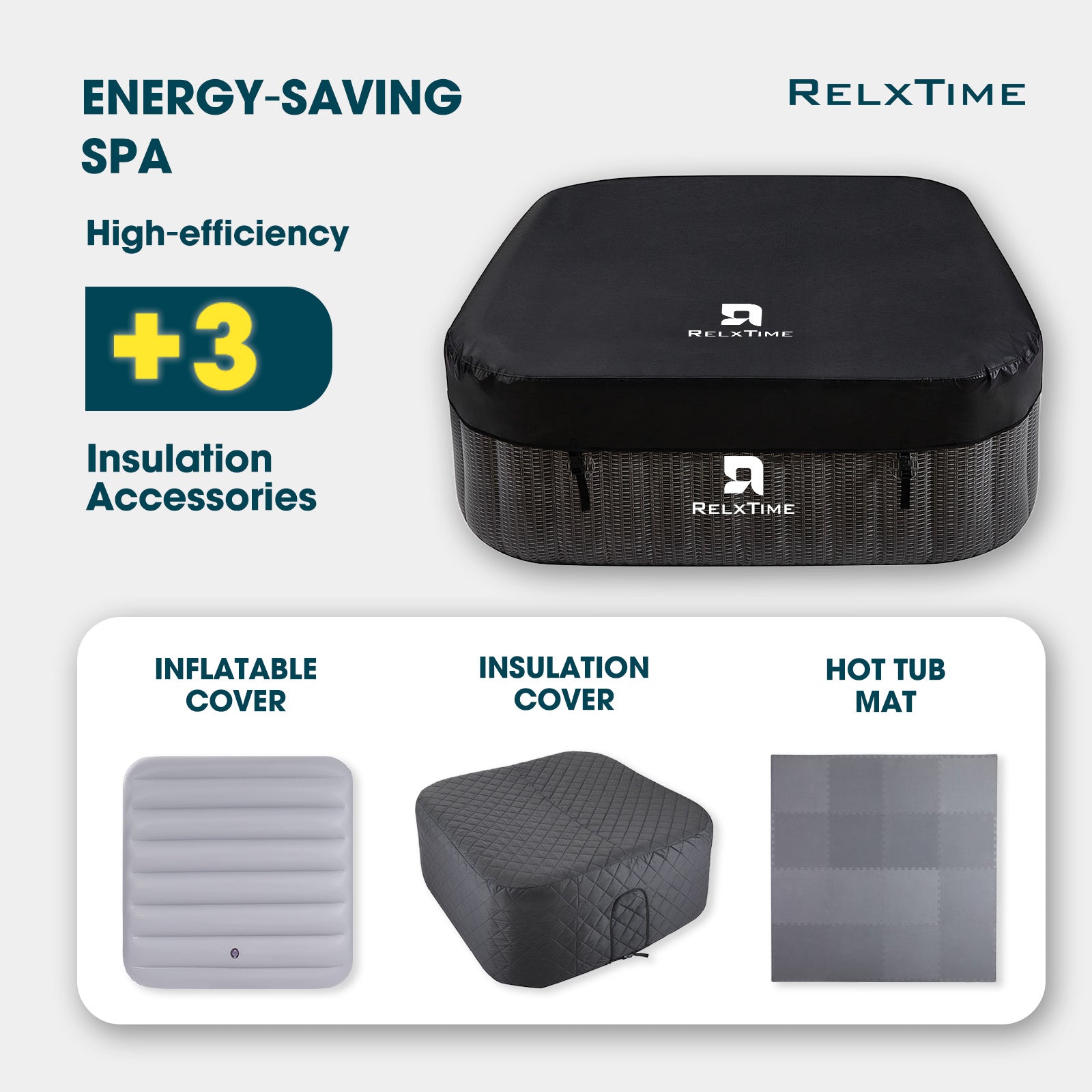 Square Inflatable Hot Tub - Black Rattan Pattern  | Black Friday Offer