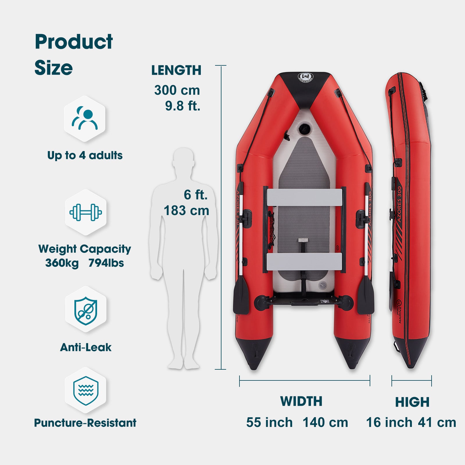 Pro Marine® Inflatable Dinghy Boats Raft Fishing Pontoon Boat Set , Fishing Rod Holders