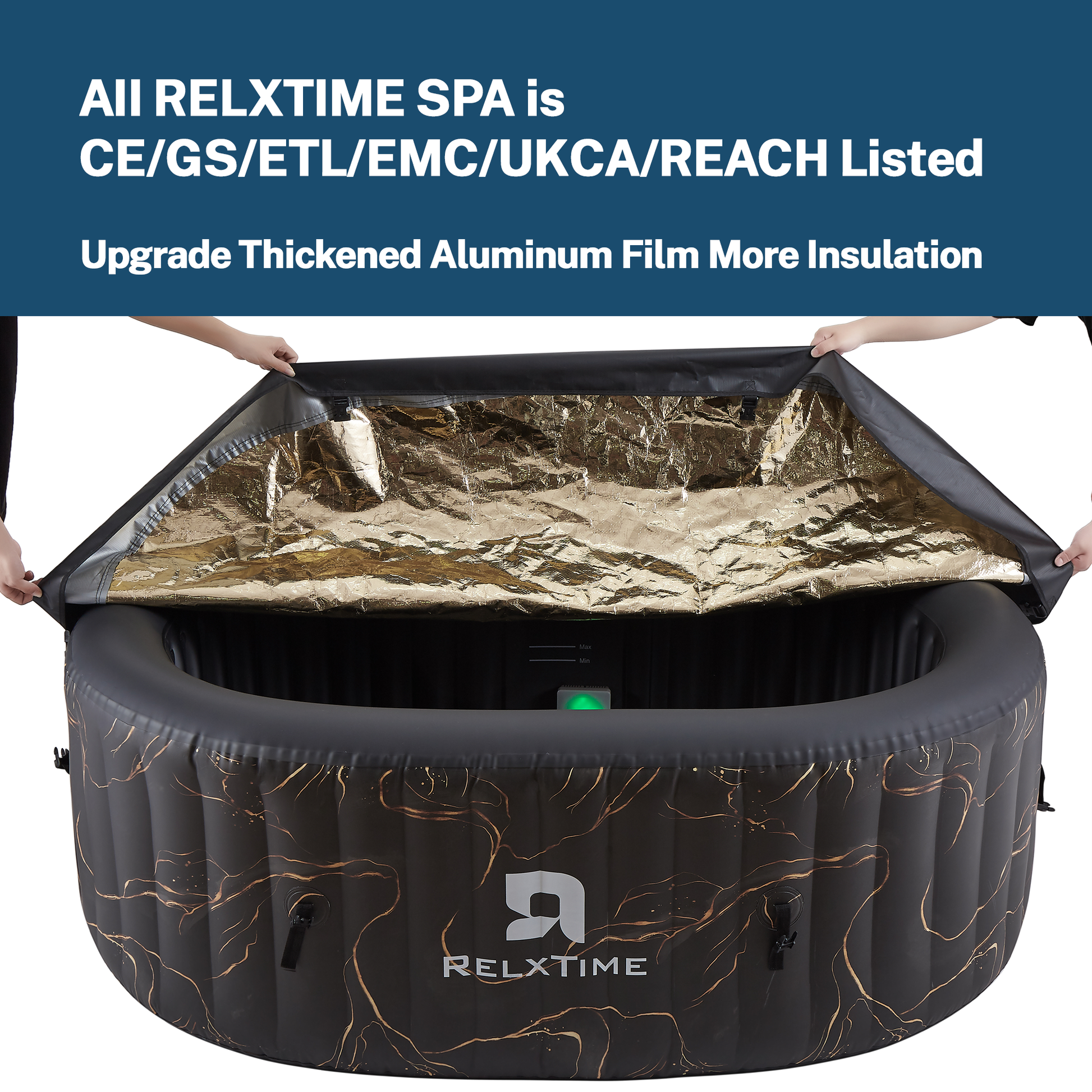 Relxtime 2 Person Inflatable Hot Tub, Oval Portable Blow Up Hottub, LED Light, Outdoor Spa with 100 Bubble Jets and Built in Heater Pump, 2 Filter Cartridges - HJO2001