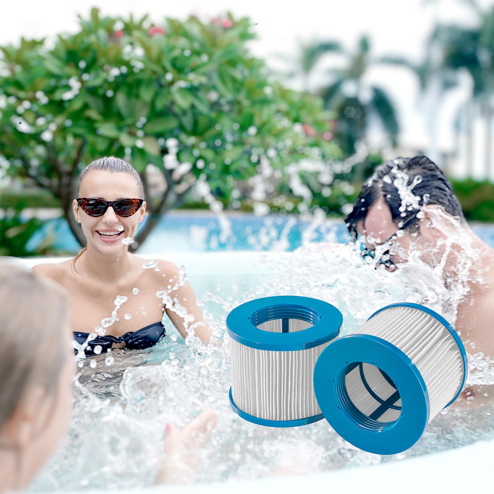 Relxtime 2 Pack Spa Filter Replacement, Pool Filters Hot Tub Filter Cartridges, Compatible With Inflatable Tubs Filtration, Blue