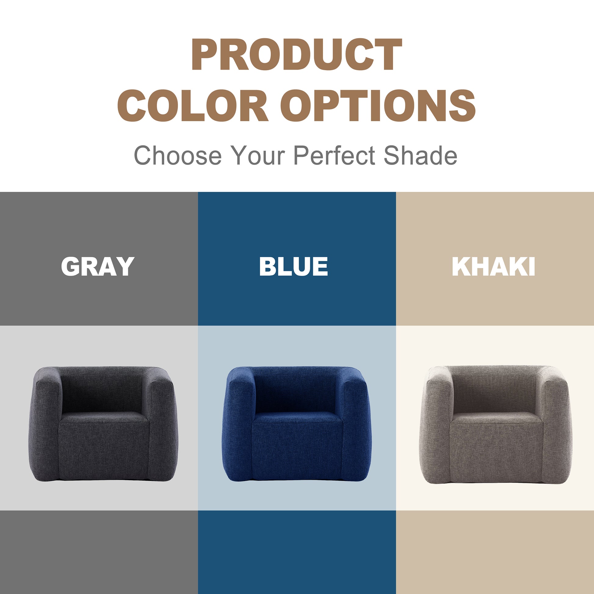 Linen inflatable sofa chair available in gray, blue, and khaki color options