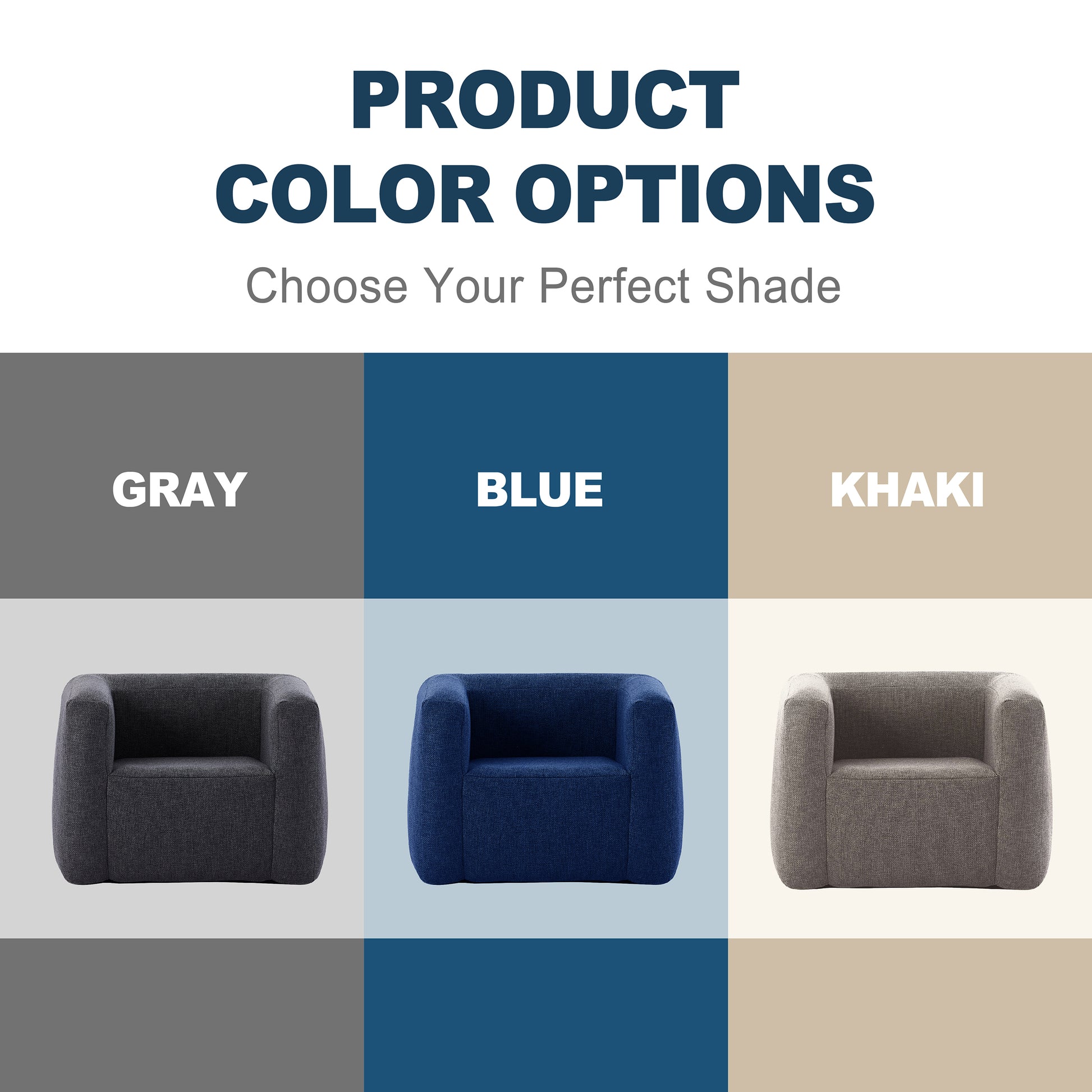 Portable linen inflatable sofa chair available in gray, blue, and khaki color options
