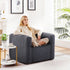 Portable linen inflatable sofa chair in grey, front view with textured linen-blend cover