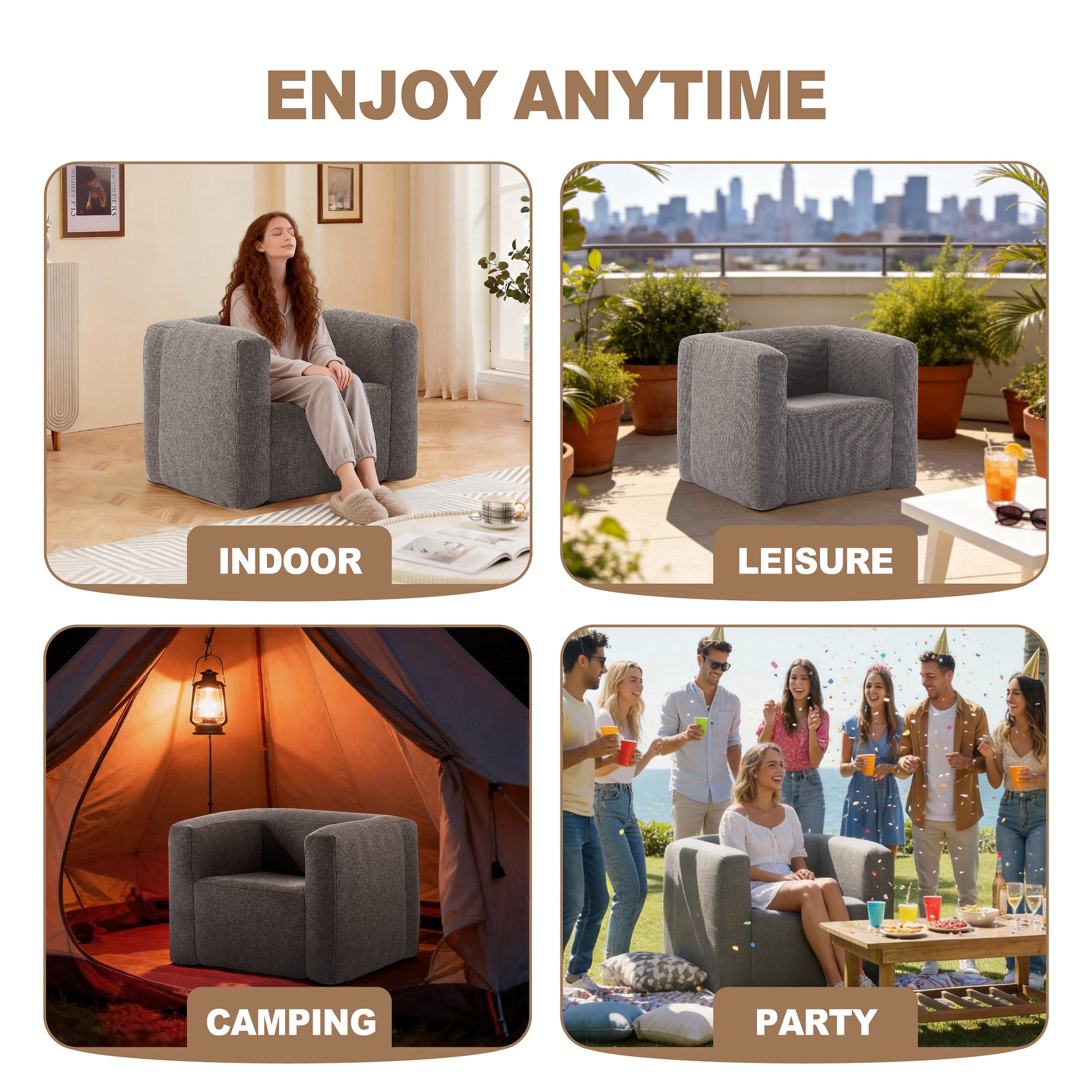 Linen inflatable sofa chair used indoors, on balcony, camping, and at outdoor party