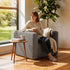 Portable linen inflatable sofa chair in khaki, front view with textured linen-blend cover
