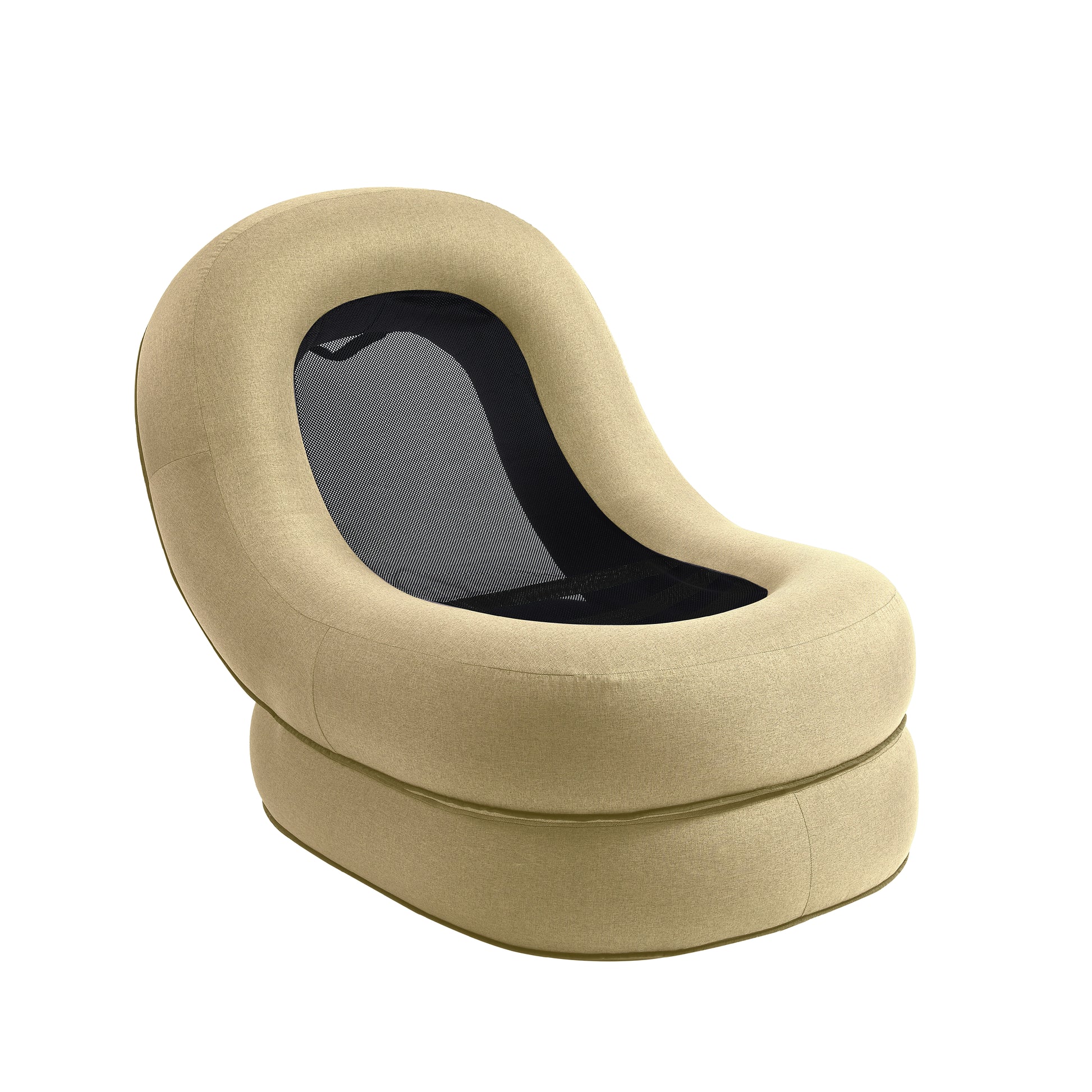 Portable moon air lounger chair shown from the side, highlighting curved moon-style shape