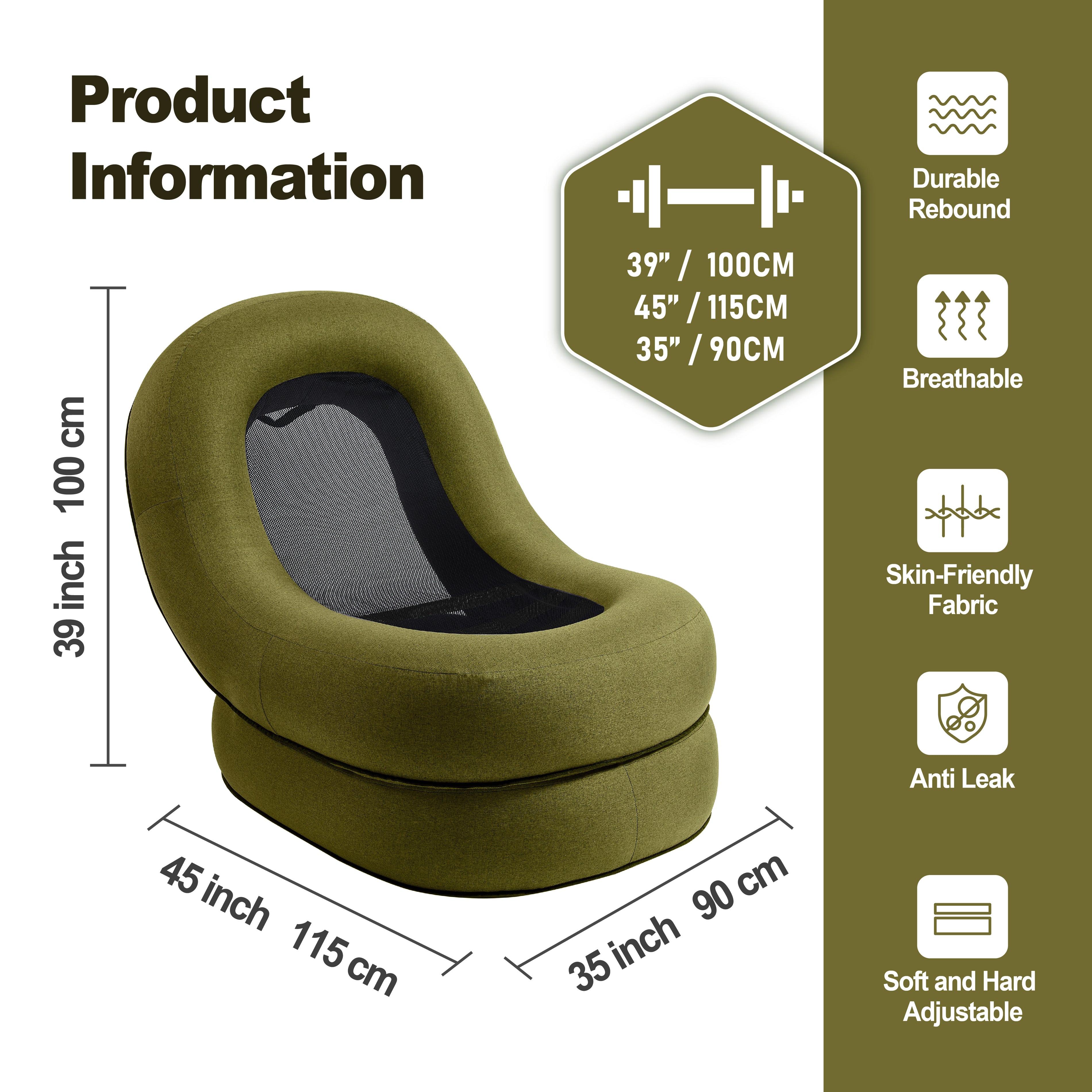 Moon air lounger chair in MLAG color, large size 39"H x 35"W x 45"D