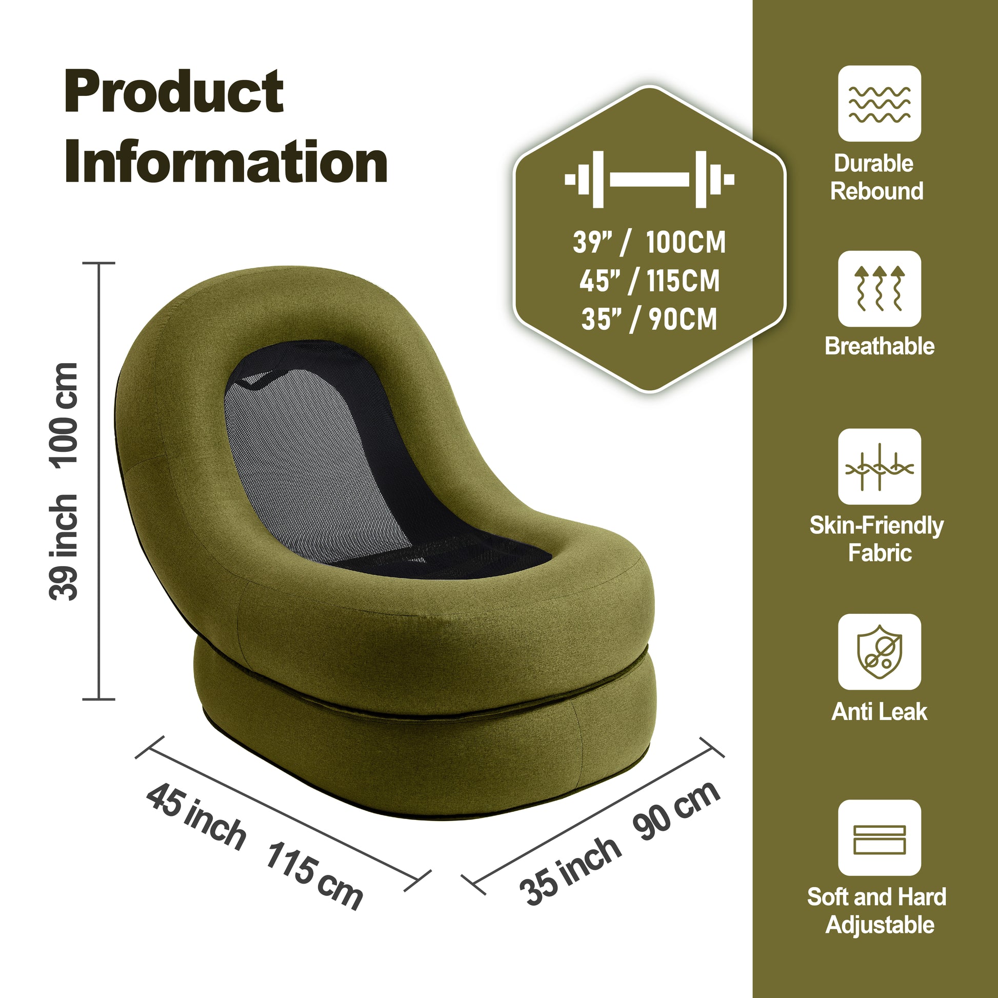 Moon air lounger chair in MLAG color, large size 39"H x 35"W x 45"D