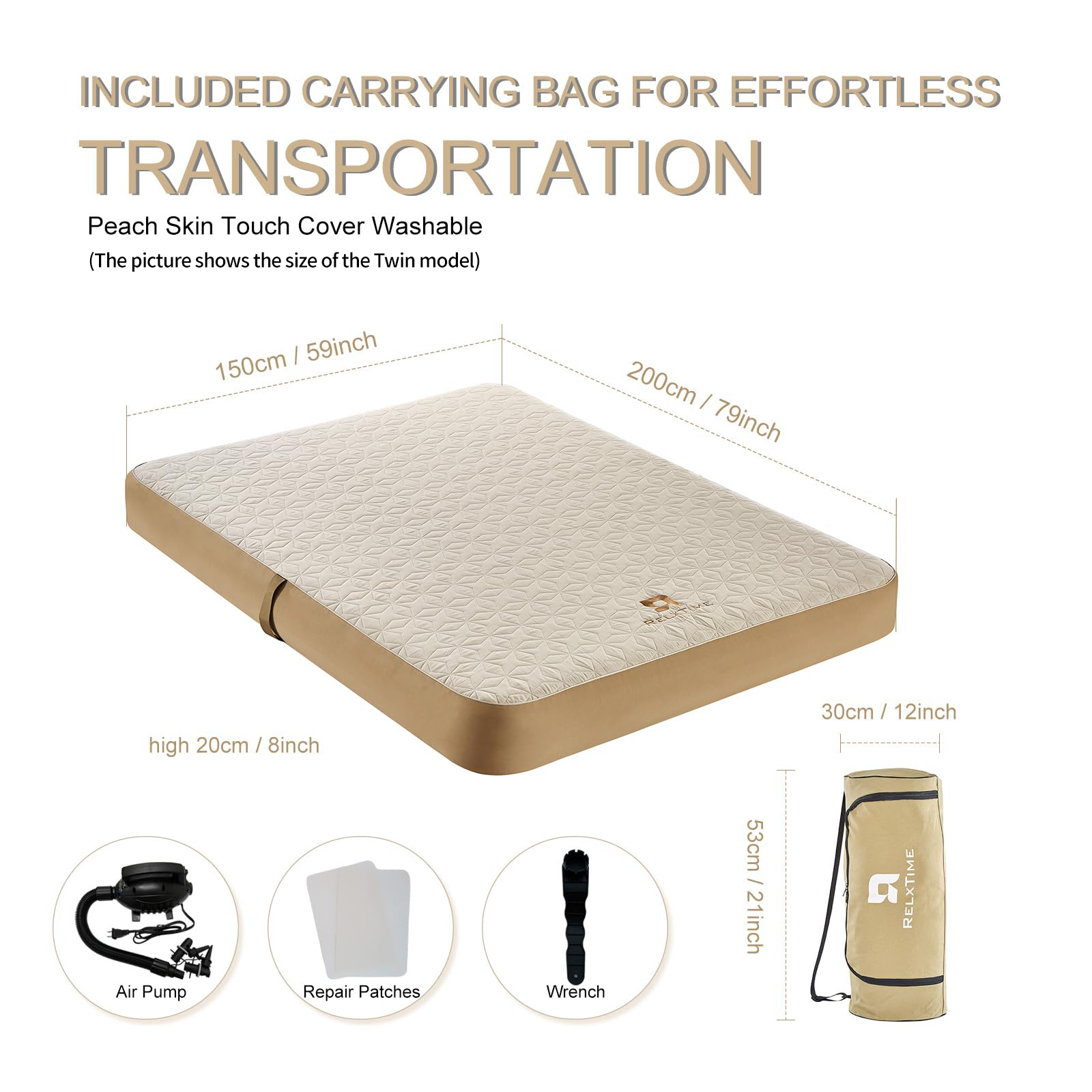 Relxtime air mattress size comparison single twin queen for camping and home