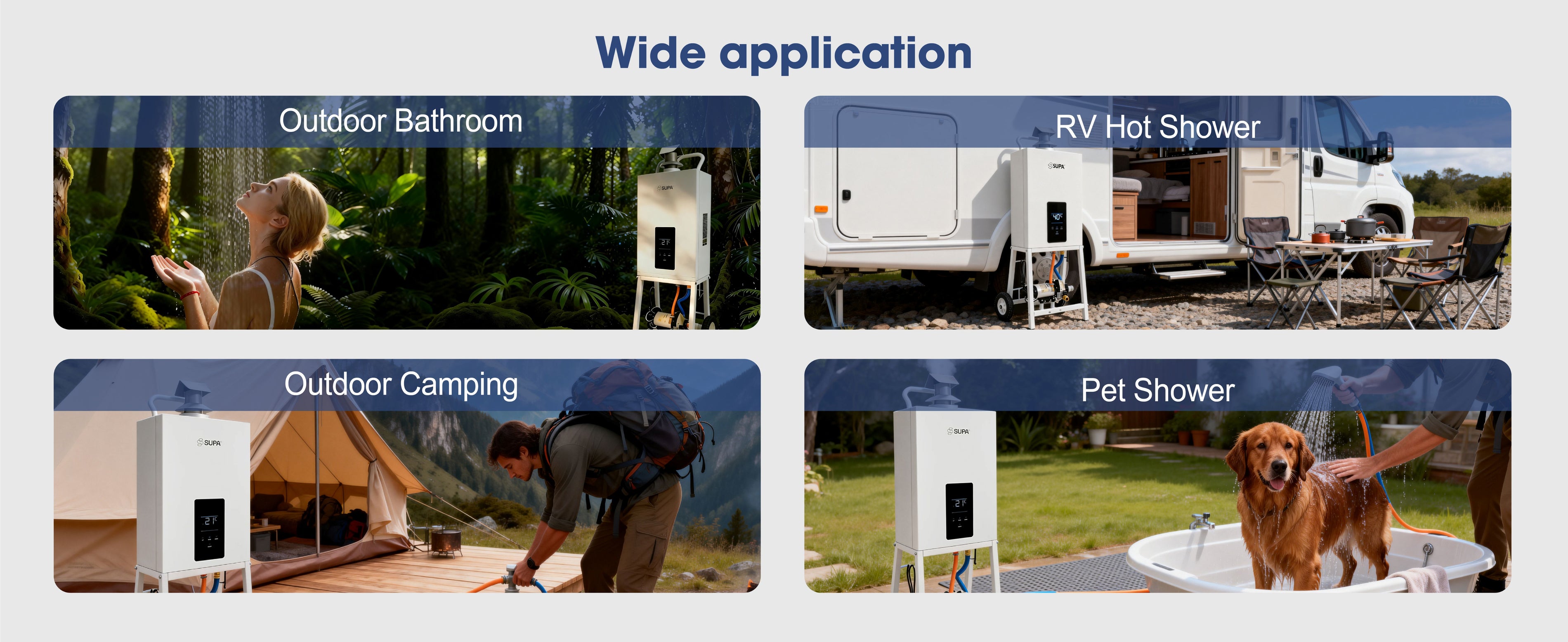 Relxtime tankless gas water heater wide application: outdoor bathroom RV hot shower camping and pet shower