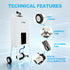 Relxtime portable water heater technical features: wheeled stand, rainproof cowl, self-priming pump and stainless steel debris filter
