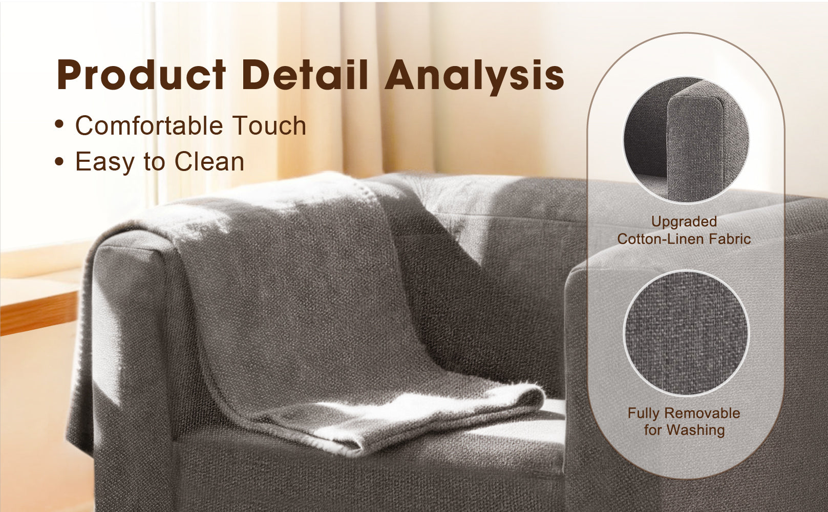 Relxtime linen inflatable sofa chair upgraded cotton-linen cover detail, fully removable and machine washable